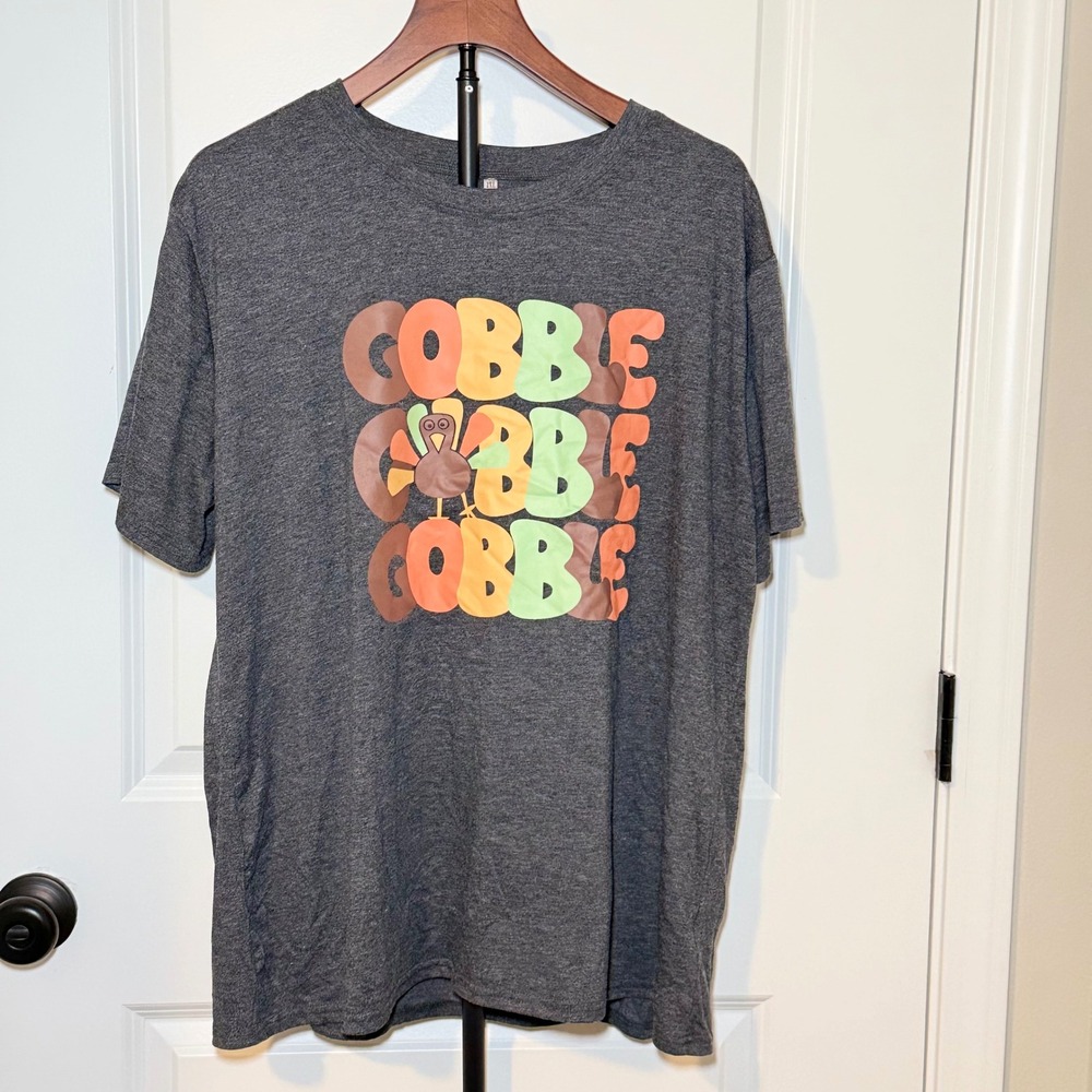 Unbranded Gobble Gobble Turkey Graphic T-Shirt Charcoal Grey XXL Thanksgiving